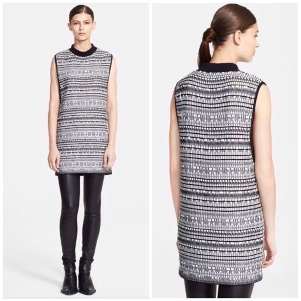 Helmut Lang Black And White Sleeveless Linen Mix Woven Dress Size M Nwt